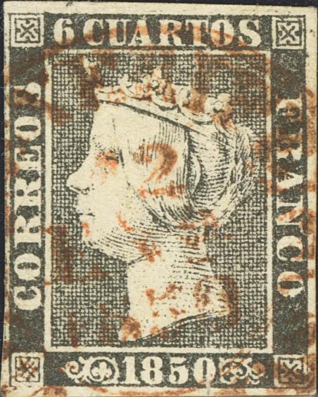 3136 - <i class="far fa-dot-circle"></i> 1. 1850. 6 cuartos negro. Matasello baeza TENERIFE / CANARIAS. MAGNIFICO Y RARISIMO. - 275€