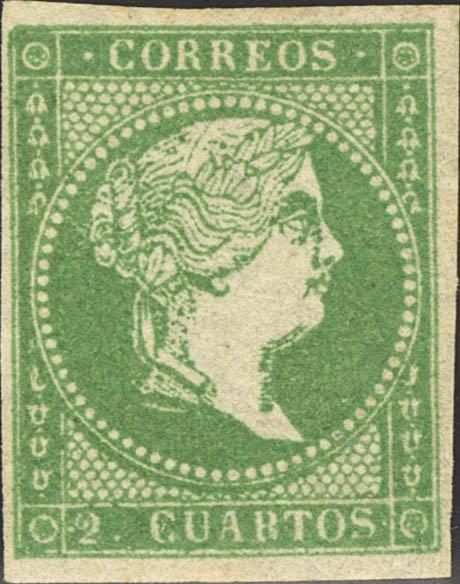 3289 - (★) 43. 1855. 2 cuartos verde. Color espectacular y buenos márgenes. MAGNIFICO Y RARISIMO EN NUEVO. Cert. GRAUS. - 1.200€