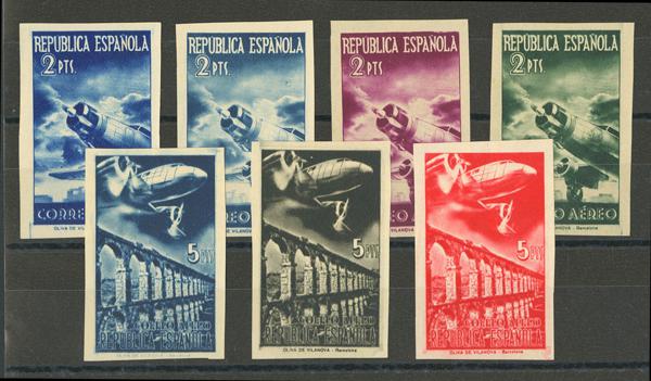 4071 - (★) NE39/45. 1939. Serie completa, SIN DENTAR, siete valores. NO EMITIDA. MAGNIFICA Y RARISIMA, SOLO CINCUENTA SERIES CONOCIDAS. Cert. CEM. Ex-Láiz (fotografiada en el catálogo especializado de Edifil). - 10.000€