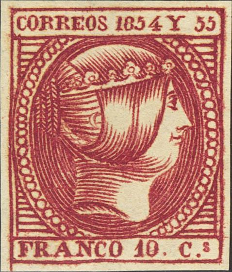 4541 - (★) 2. 1854. 10 cuartos carmín. PIEZA DE LUJO. Cert. GRAUS. Edifil 2026: 1.000 Euros - 475€