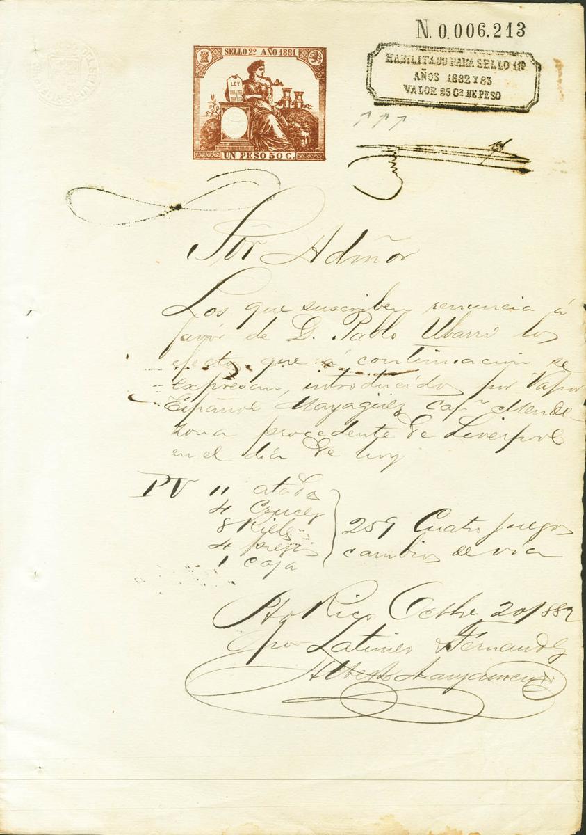 1252 | Puerto Rico. Postal Fiscal Stamp