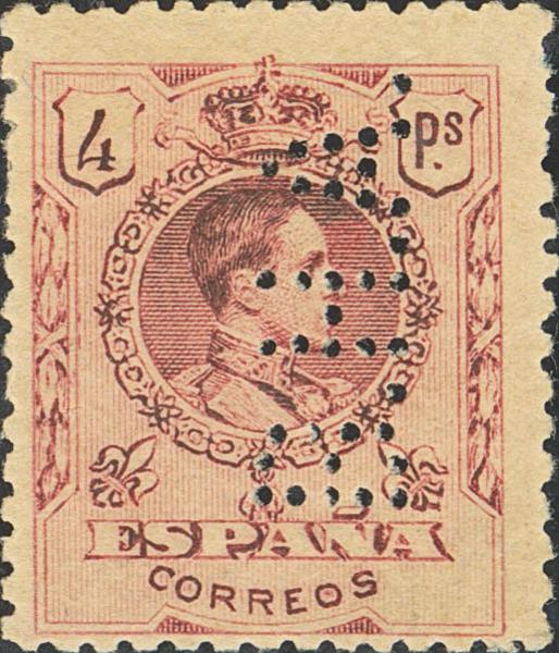 555 - ★ 279ec. 1909. 4 pts carmín. ERROR DE COLOR y PERFORADO B.H.A. MAGNIFICO Y MUY RARO, SOLO EXISTEN CIEN SELLOS. Cert. CEM. Edifil 2020: 1.325 Euros - 375€