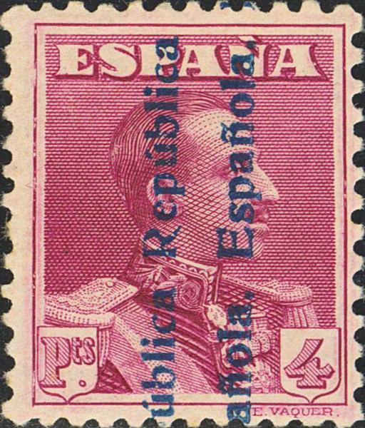 643 - ★ 602A. 1931. 4 pts carmín violeta (invisible señal de fijasellos). NO EMITIDO con NºA005496 (uno de los pocos ejemplares que se pusieron a la venta en la administración de Barcelona, algunos de ellos circularon por el correo antes de ser devueltos a la administración para su destrucción, se conocen sólamente dos numeraciones correspondientes a dos pliegos NºA005496 y A005533). MAGNIFICO Y RARISIMO. Cert. CEM. Edifil 2026: 4.500 Euros - 4.000€