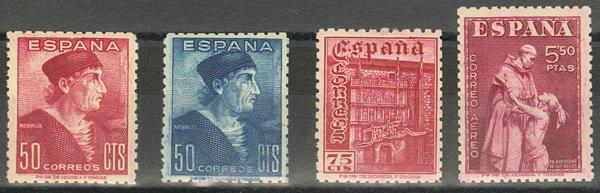 809 - ★★ 1002cc, 1002cca, 1003cc, 1004c. 1946. 50 cts azul, 50 cts rosa carmín, 75 cts rosa carmín y 5´50 pts carmín. Variedad CAMBIOS DE COLOR. MAGNIFICOS Y MUY RAROS. Edifil 2021: +990 Euros - 200€