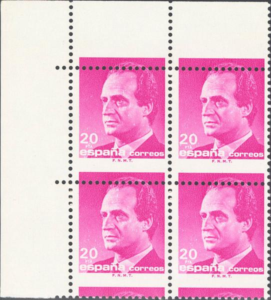 867 - ★★ 2878(4). 1987. 20 pts magenta, bloque de cuatro. Variedad DENTADO HORIZONTAL DESPLAZADO. MAGNIFICO Y RARISIMO, ES LA PRIMERA VEZ QUE LO OFRECEMOS EN IBERPHIL. - 400€